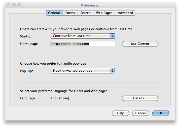 Optionen von Opera 10.52