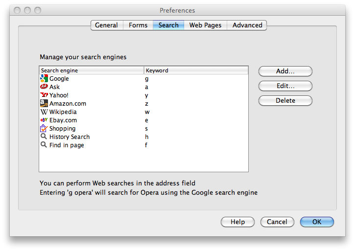 Optionen von Opera 10.52