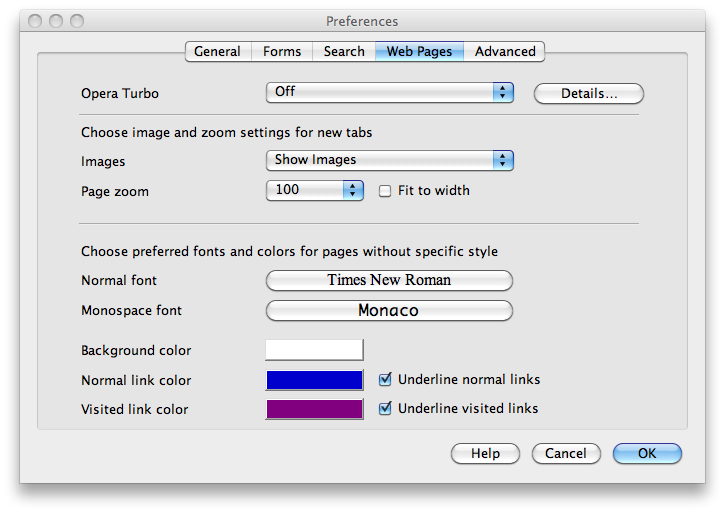Optionen von Opera 10.52