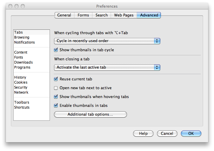 Optionen von Opera 10.52