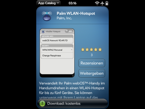 Palm Mobile Hotspot im App Catalog