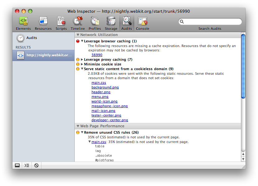 Audits im Web Inspector