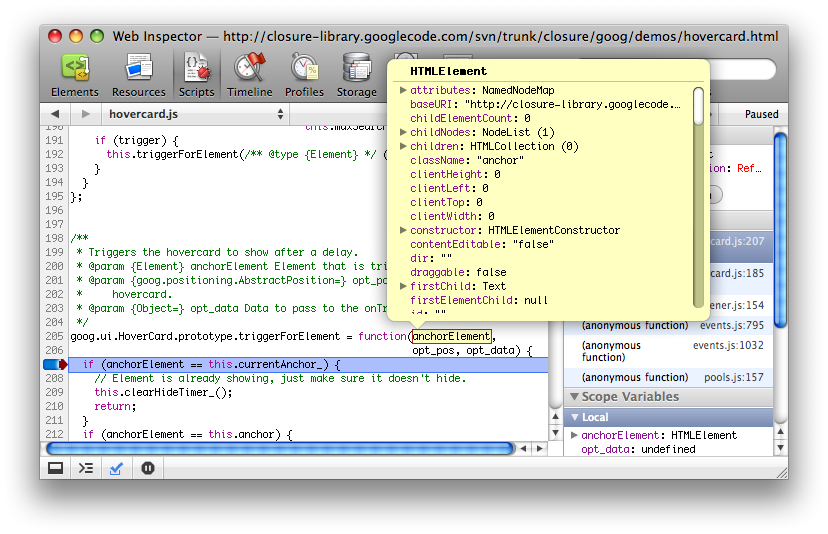 Elementeigenschaften per Mouseover