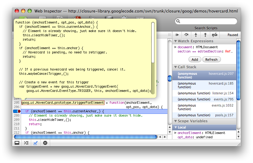 Elementeigenschaften per Mouseover
