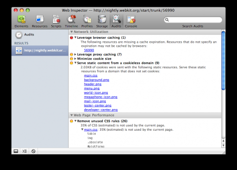 Audits im Web Inspector