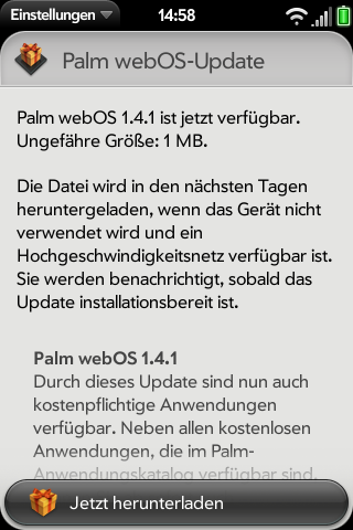 Hinweis für das erneute Update auf WebOS 1.4.1