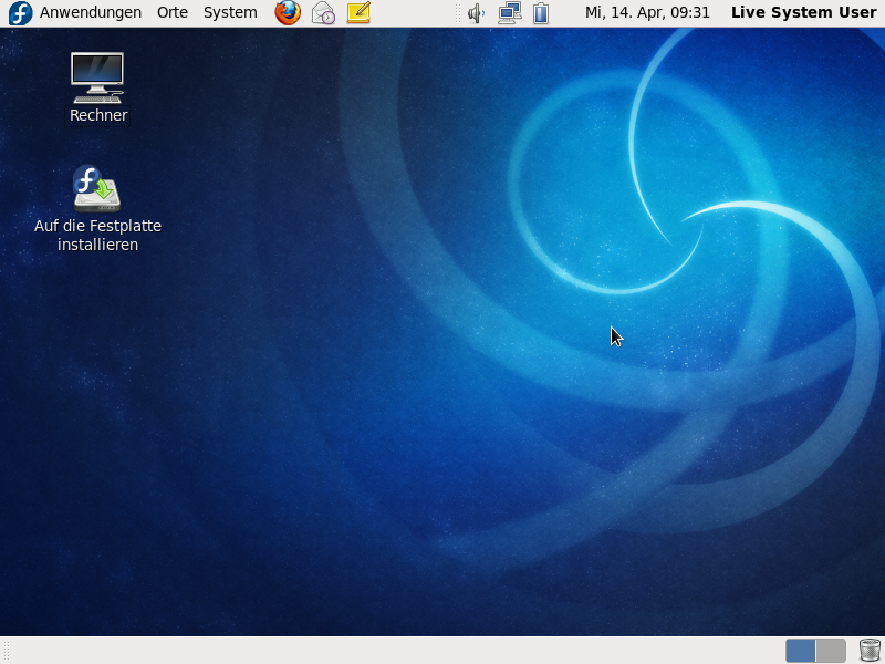 Der Desktop der aktuellen Betaversion von Fedora 13, hier die Gnome-Live-CD