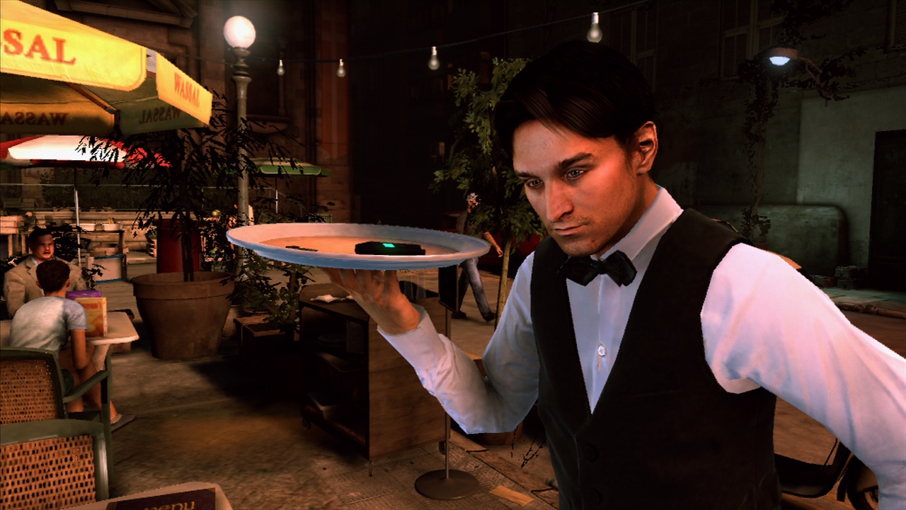 Dieser Kellner tischt Sam sein neues Abenteuer auf.