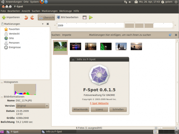F-Spot ersetzt die Bildbearbeitung Gimp.