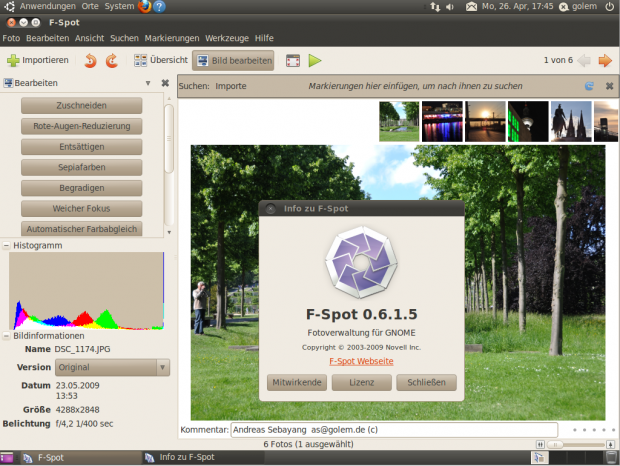 F-Spot bietet auch einige Funktionen zur Bildbearbeitung.
