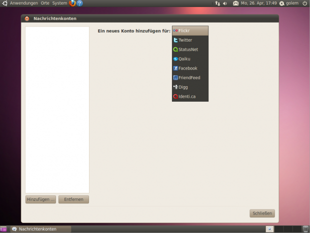 Gwibber verbindet sich unter anderem mit Twitter...