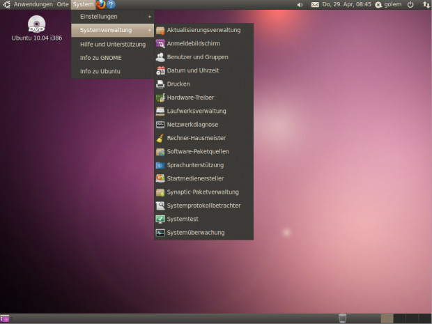 Das Menü der Systemeinstellungen