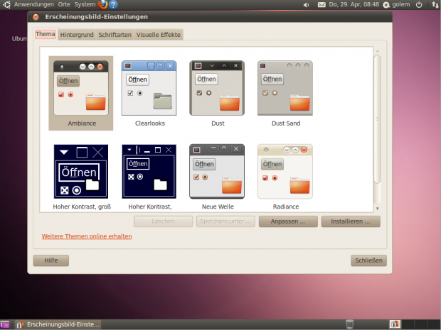 Das alte Humen-Theme wird standardmäßig nicht mehr angeboten.