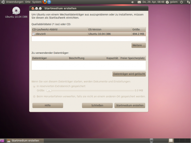 Auch das Programm für die Übertragung der Live-CD auf einen USB-Stick ist überarbeitet worden.