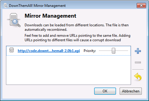 DownThemAll-2.0-Beta - Mirror-Verwaltung