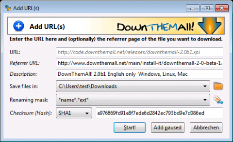DownThemAll-2.0-Beta - Downloaddialog