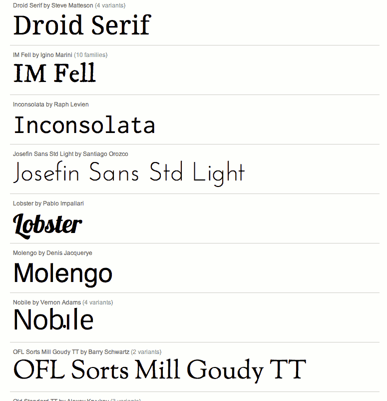 Google Font Directory
