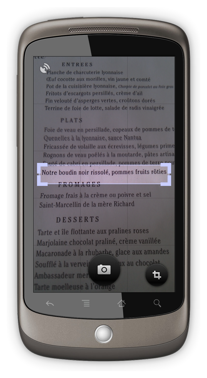 Google Goggles 1.1 - Auswahl des zu übersetzenden Textes ...