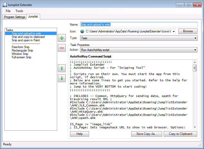 Jumplist Extender - AutoHotKey-Script für das Snipping-Werkzeug von Windows 7 erstellen