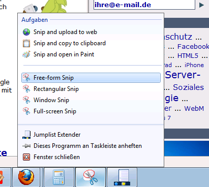 Jumplist Extender - Sprungliste für das Snipping-Werkzeug von Windows 7