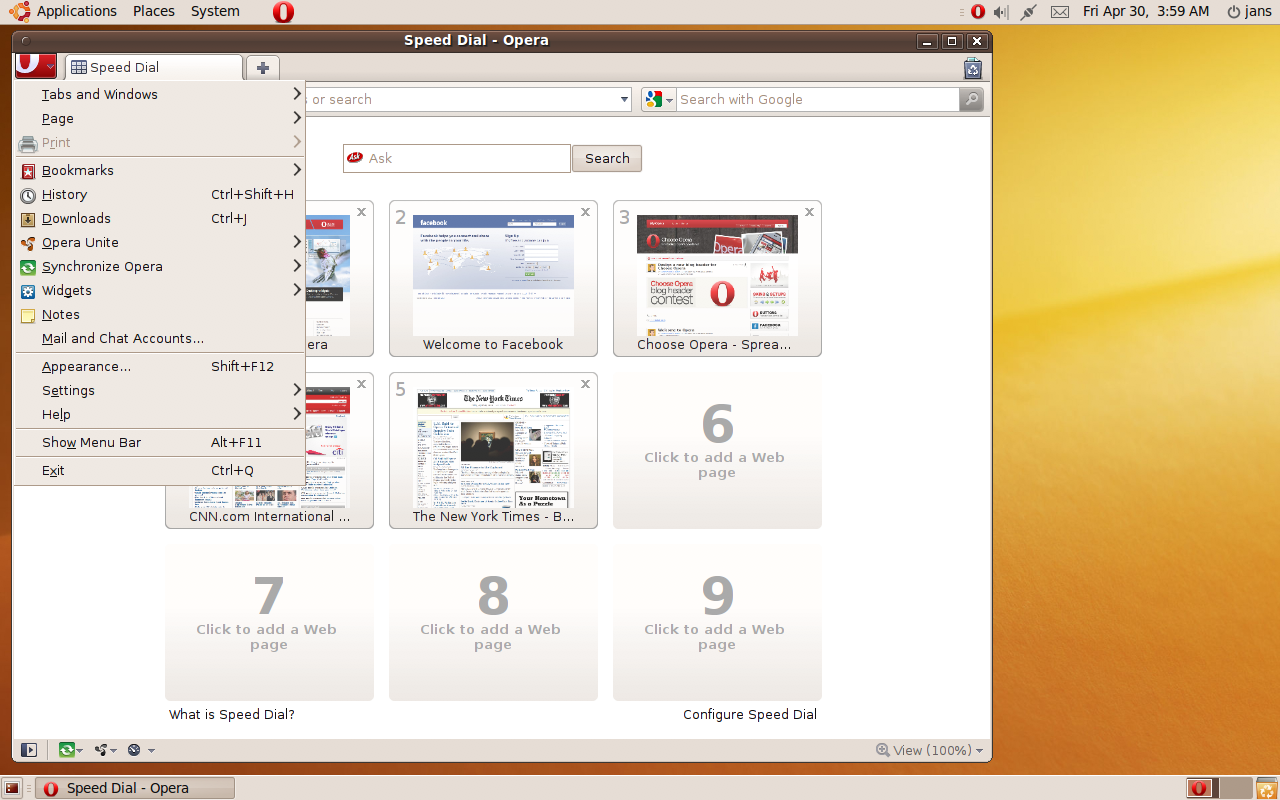 Opera 10.53 unter Gnome