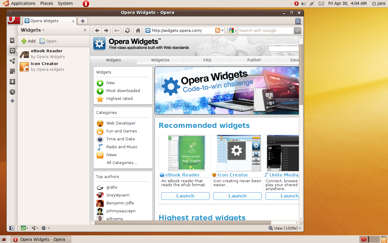 Opera 10.53 unter Gnome