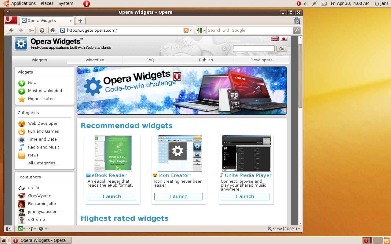 Opera 10.53 unter Gnome