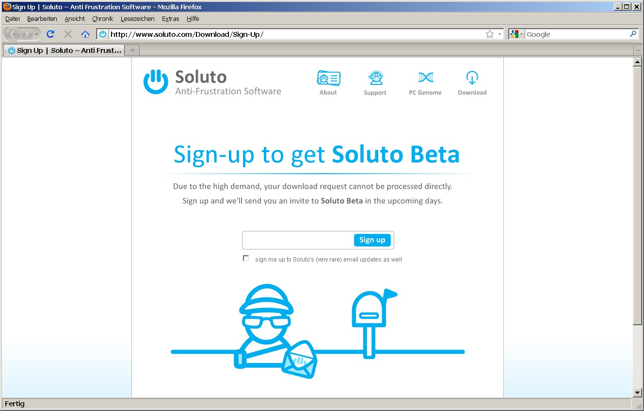Soluto - Downloadseite am Mittwoch Nachmittag