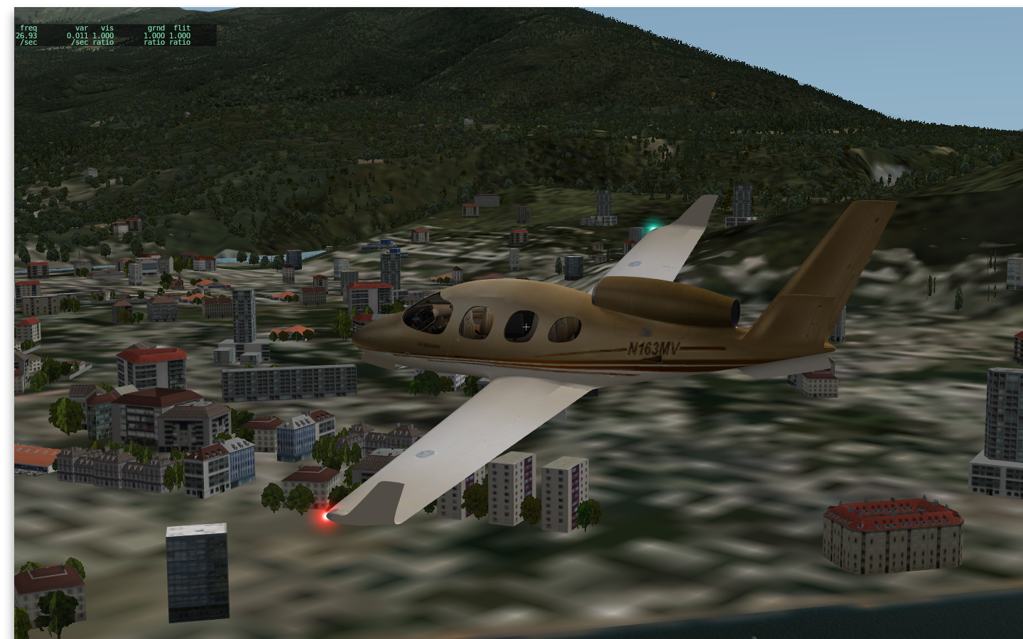 Die Bildrate bleibt bei 25 bis 30 Bildern beim Abflug ...