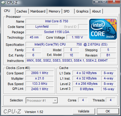 Core i5 mit CPU-Z