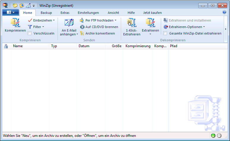 Winzip 14.5 - Homebereich mit den wichtigsten Aufgaben