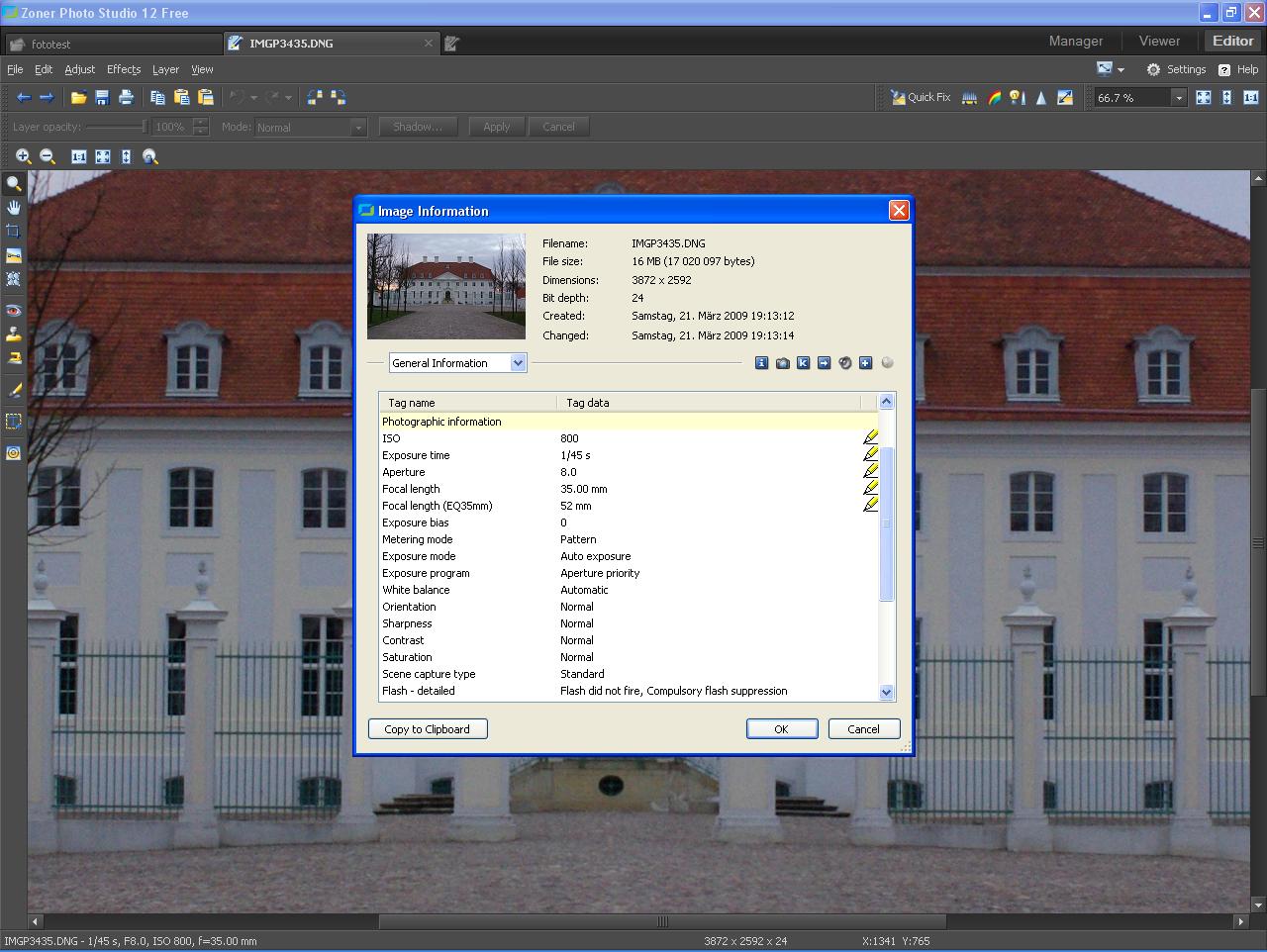 Zoner Photo Studio Free - Exif-Daten können bearbeitet werden.