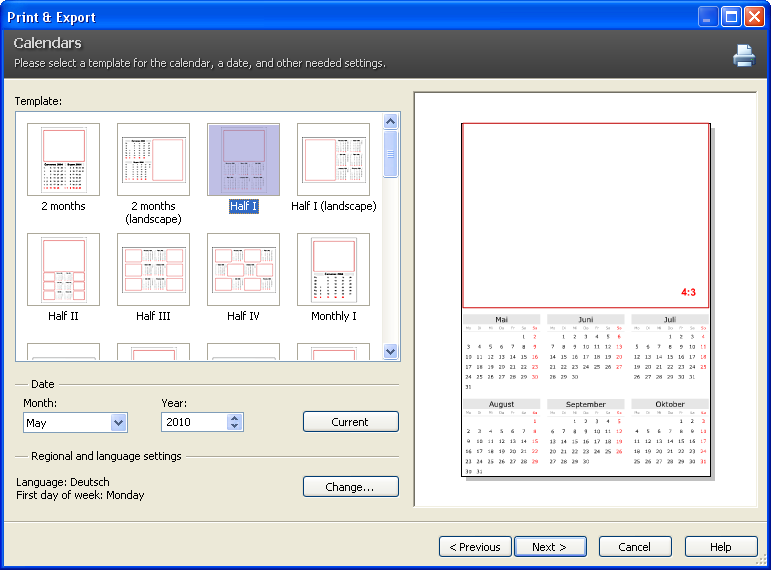 Zoner Photo Studio Free - Kalender-Templates