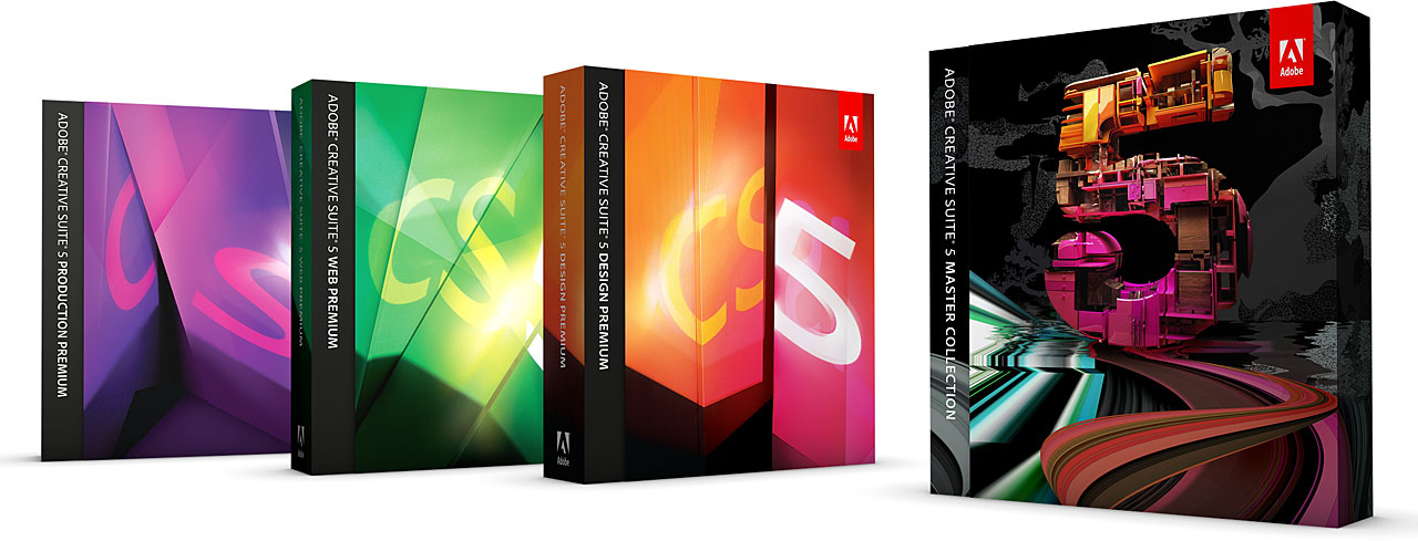Vier der fünf CS5-Softwarepakete von Adobe