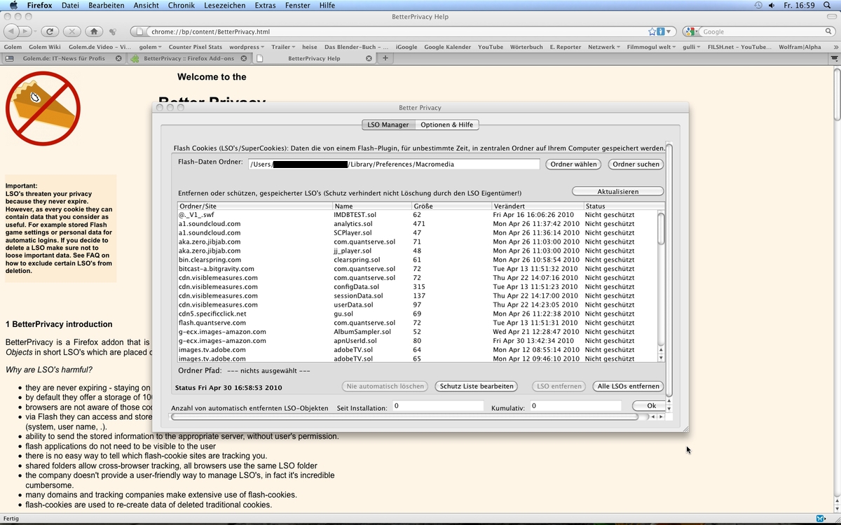 Das Addon ermöglicht dem Nutzer den Zugriff auf Flash-Cookies...