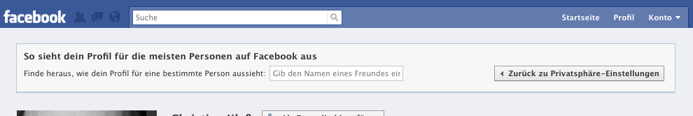 Die Sicherheitslücke war über die Privatsphäre-Einstellungen zugänglich. Hier können Nutzer sich ansehen, wie ihr Profil für Kontakte dargestellt wird.