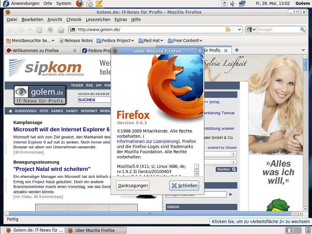 Der Firefox-Browser in Fedora 13