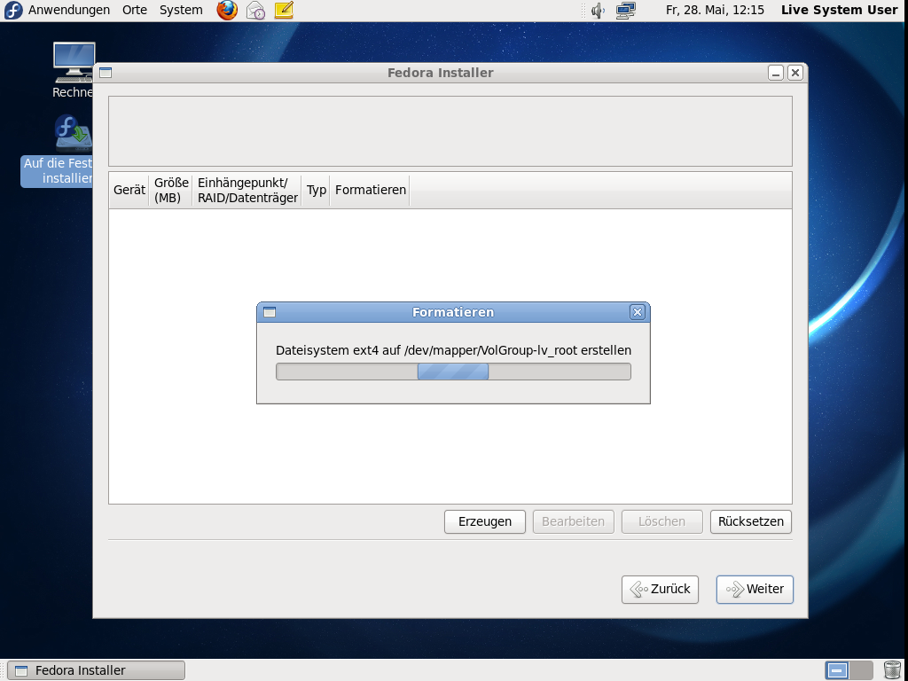 Standardmäßig installiert sich Fedora in LVM-Partitionen.