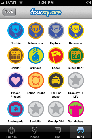 Foursquare lockt mit Errungenschaften und Punktesammeln.