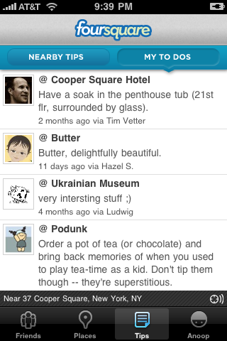 Foursquare-App zeigt Tipps anderer und bietet eine private To-do-Liste.