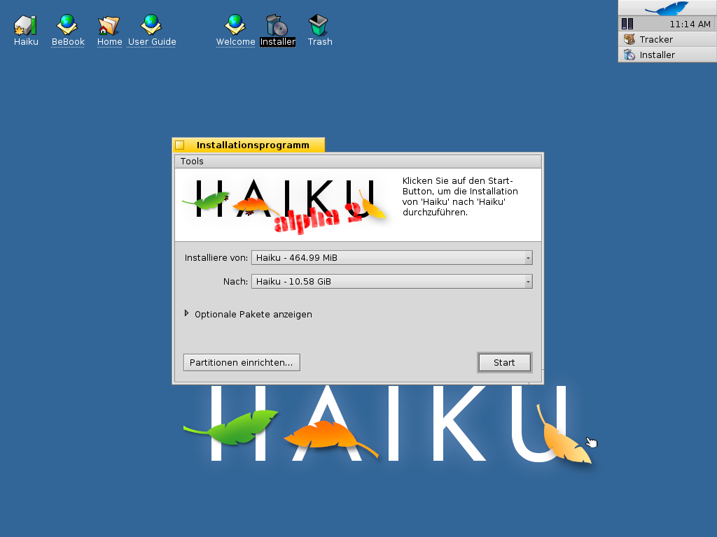 Haiku installiert sich in einer Partition mit dem eigenen Be-Dateisystem.