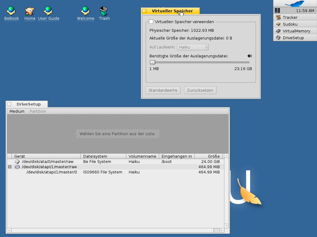 Wie Windows verwendet BeOS auch virtuellen Speicher in Form einer Datei.