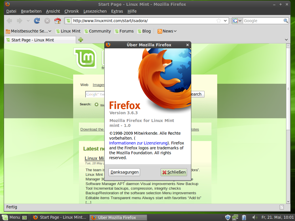 Der Browser Firefox liegt in der Version 3.6.3 vor.