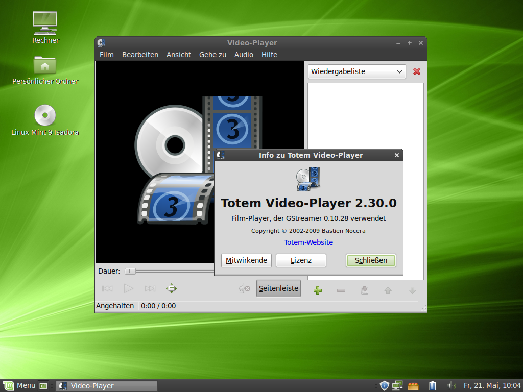 Für das Abspielen von Videos ist Totem verantwortlich.