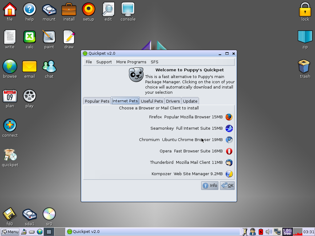 Der Software-Installer Quickpet mit Browserwahl