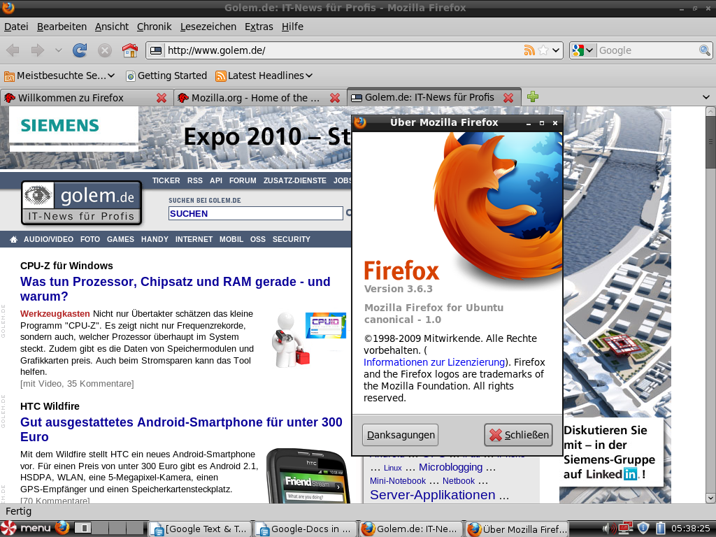 Als Unterbau für die eingebauten Webapplikationen dient Mozillas Prism.