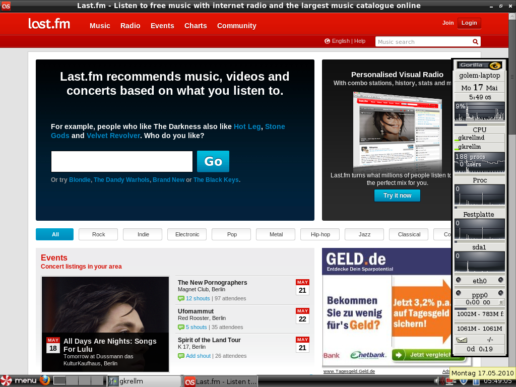 Der Musikdienst LastFM läuft ebenfalls in Prism, ...