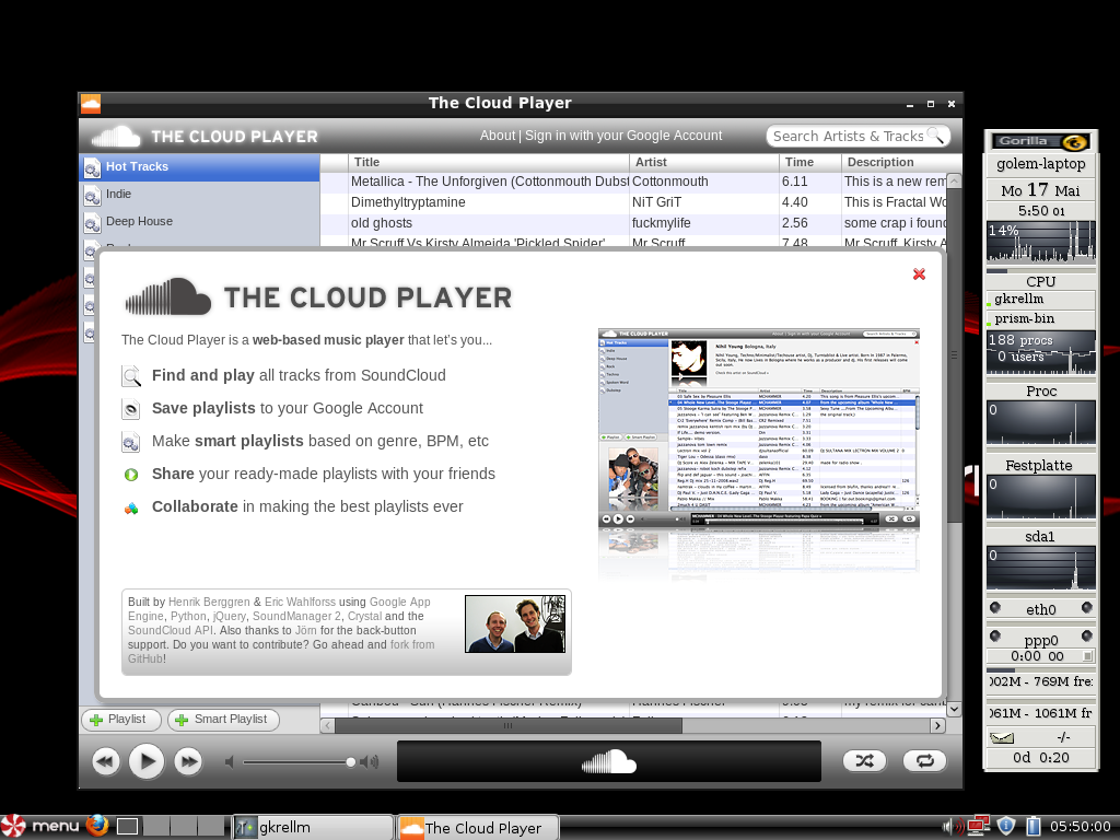 ... ebenso wie der Player der Cloud-Webseite.