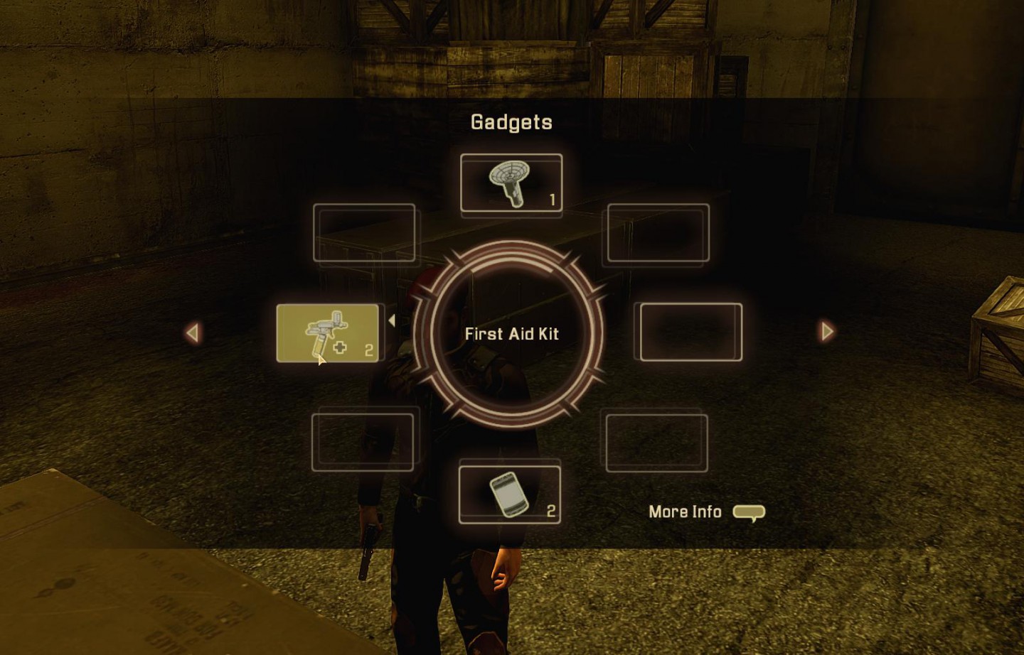 Das Kreismenü pausiert das Spiel zur Auswahl von Waffen oder Fähigkeiten.