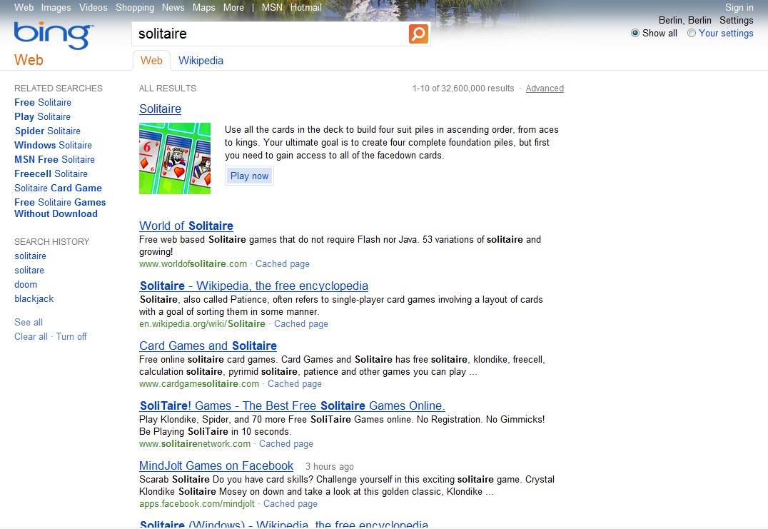 Bing - Spielefunktionen